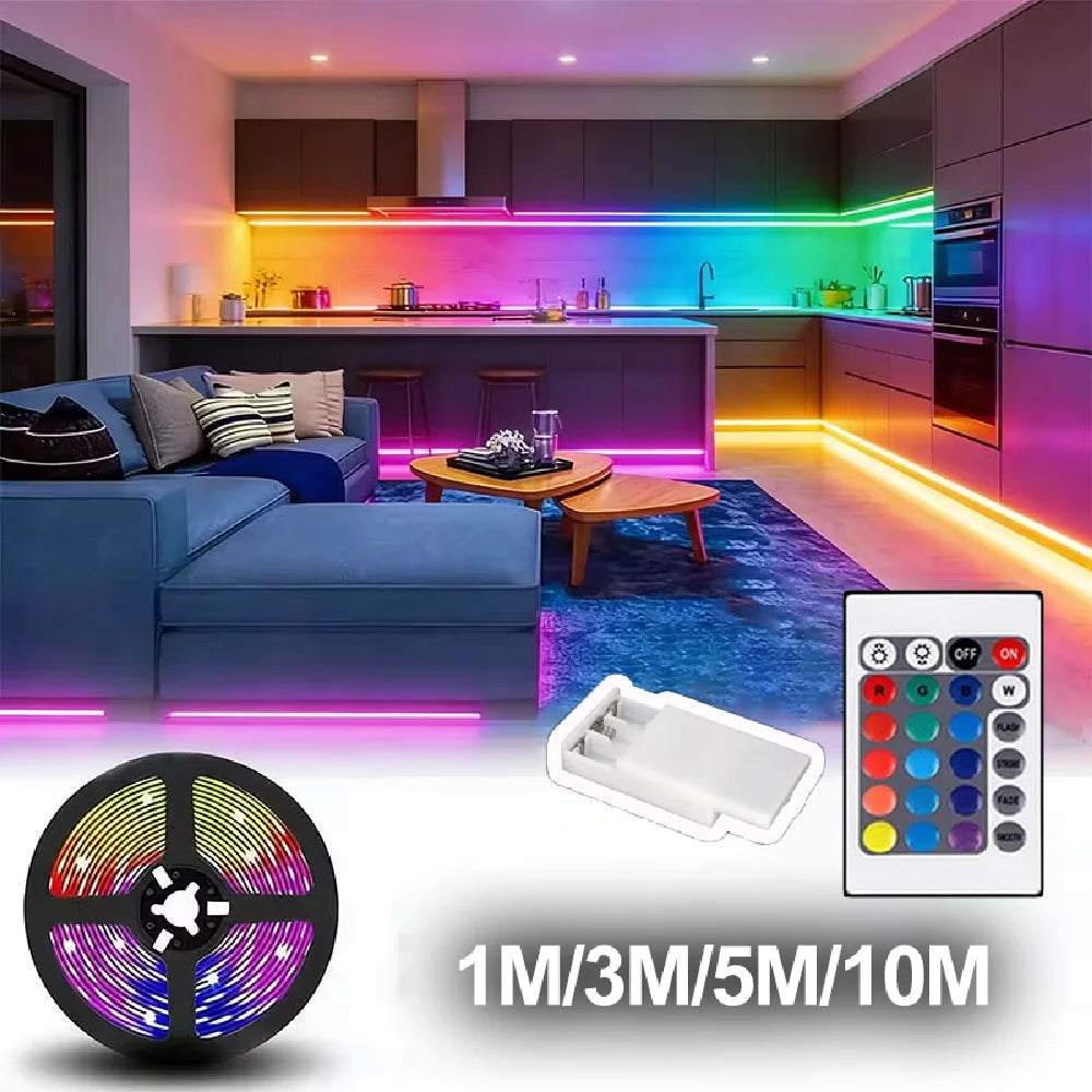 RGB 2835 Light Strip 1M/3M/5M/10M Battery Box LED Rope Light With 24Keys Remote Control For Living Room Bedroom Home Decoration