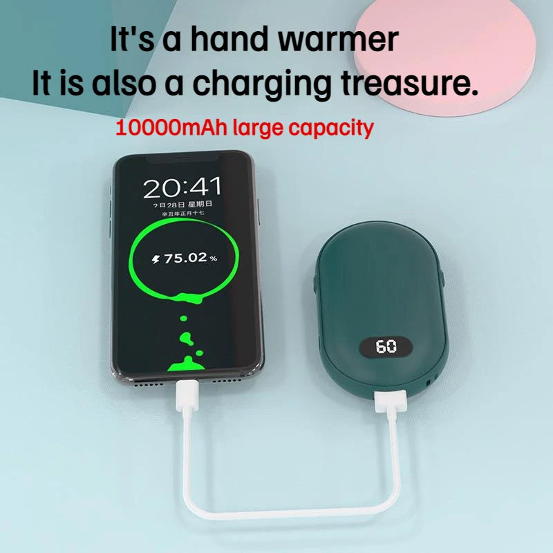 USB Rechargeable Hand Warmer Power Bank 2-in-1 Mini Electric Heater High-Capacity Pocket Warmer for Cold Weather Winter Gift