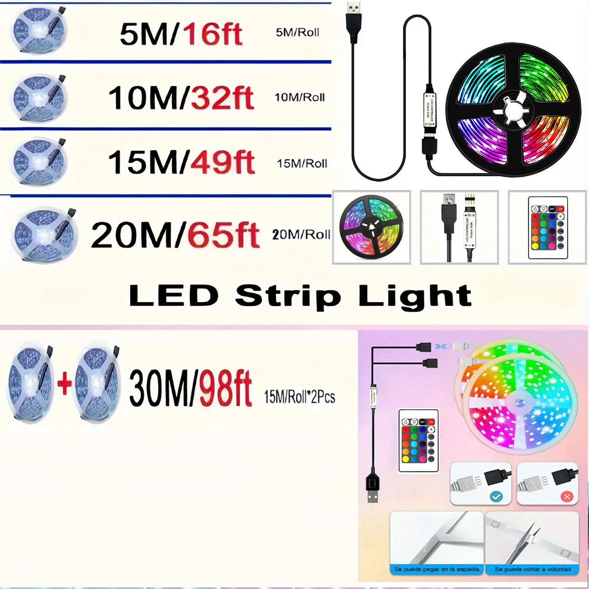 RGB LED Strip Lights with Remote Control – USB TV & Bedroom Lighting