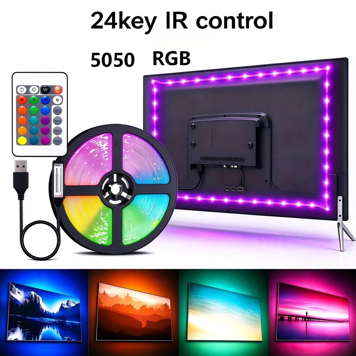 RGB LED Strip Lights with Remote Control – USB TV & Bedroom Lighting