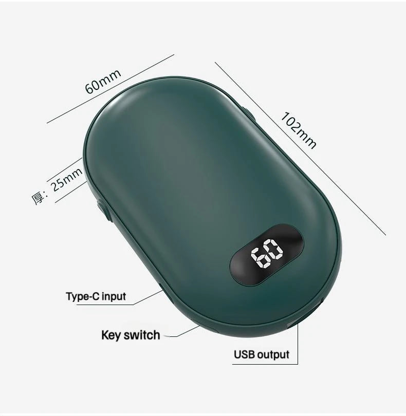 USB Rechargeable Hand Warmer Power Bank 2-in-1 Mini Electric Heater High-Capacity Pocket Warmer for Cold Weather Winter Gift