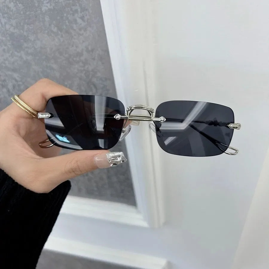 Retro Futuristic Rimless Sunglasses – Red & Blue