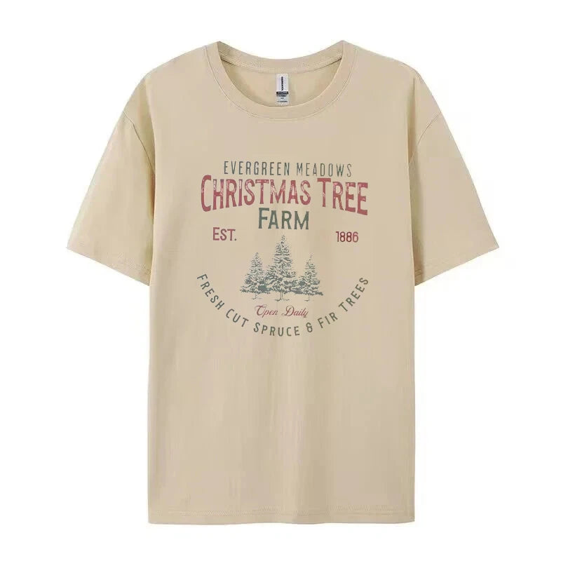 Christmas Tree Farm Graphic T Shirt Women Hip Hop Streetwear Christmas Fashion Casual Cute T-shirts Short Sleeve Cotton Tee Tops