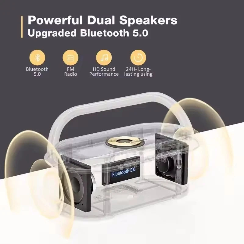 Portable Bluetooth Speaker with Digital Clock and Wireless Charging