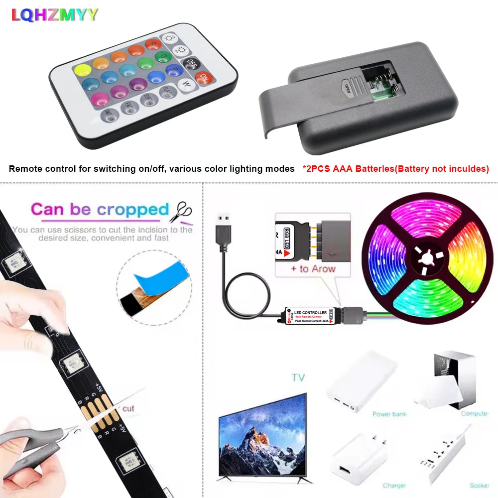 RGB LED Strip Lights with Remote Control – USB TV & Bedroom Lighting