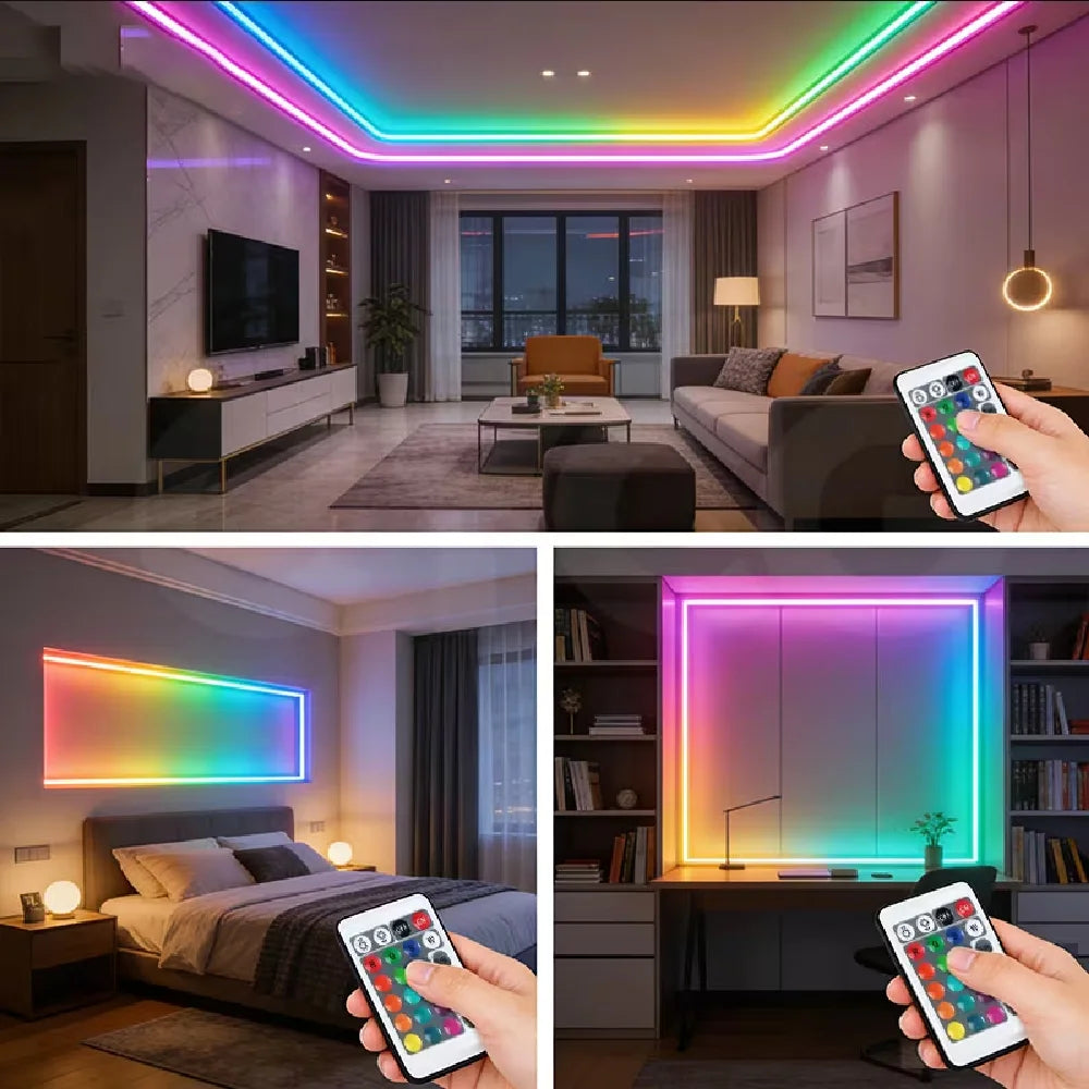 RGB 2835 Light Strip 1M/3M/5M/10M Battery Box LED Rope Light With 24Keys Remote Control For Living Room Bedroom Home Decoration