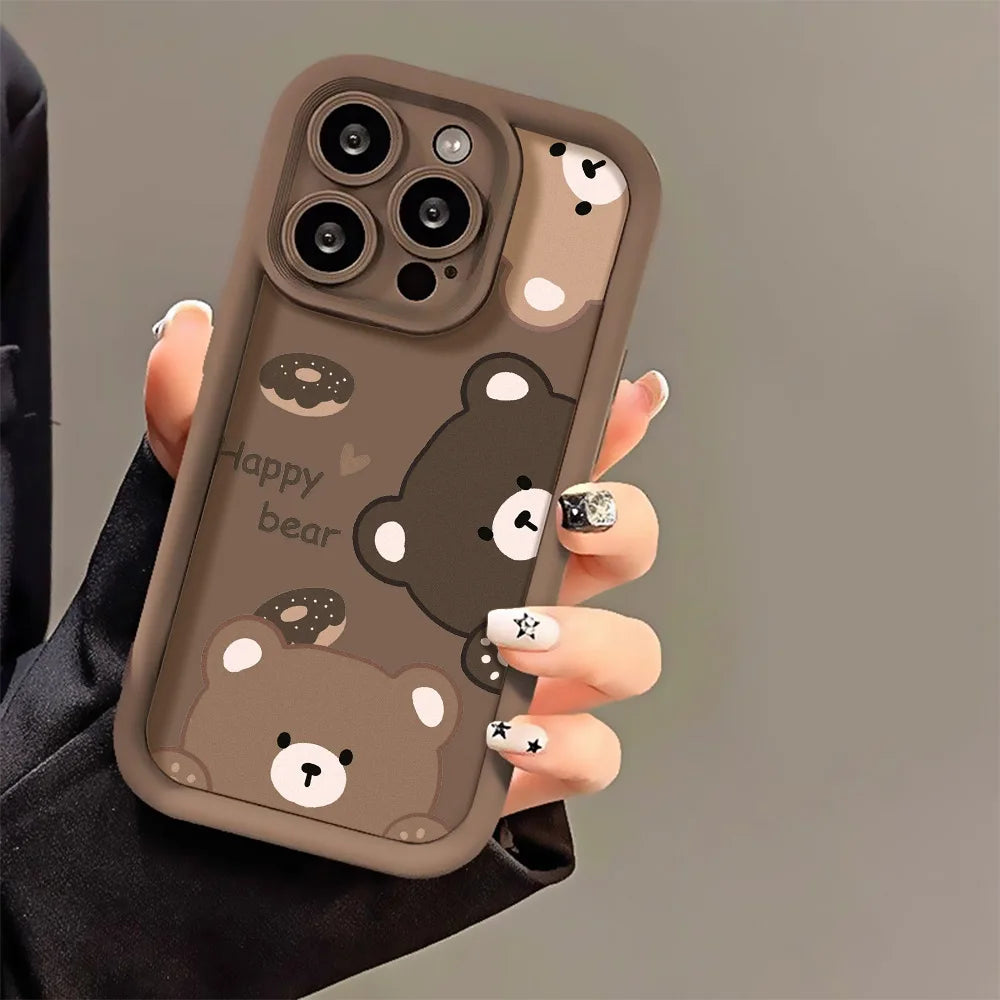 Cute Bear Phone Case For iPhone 13 Cases Iphone 11 15 Pro Max 16 17 Air 14 12 XR XS X 7 8 Plus SE 15promax Silicon Fundas Cover