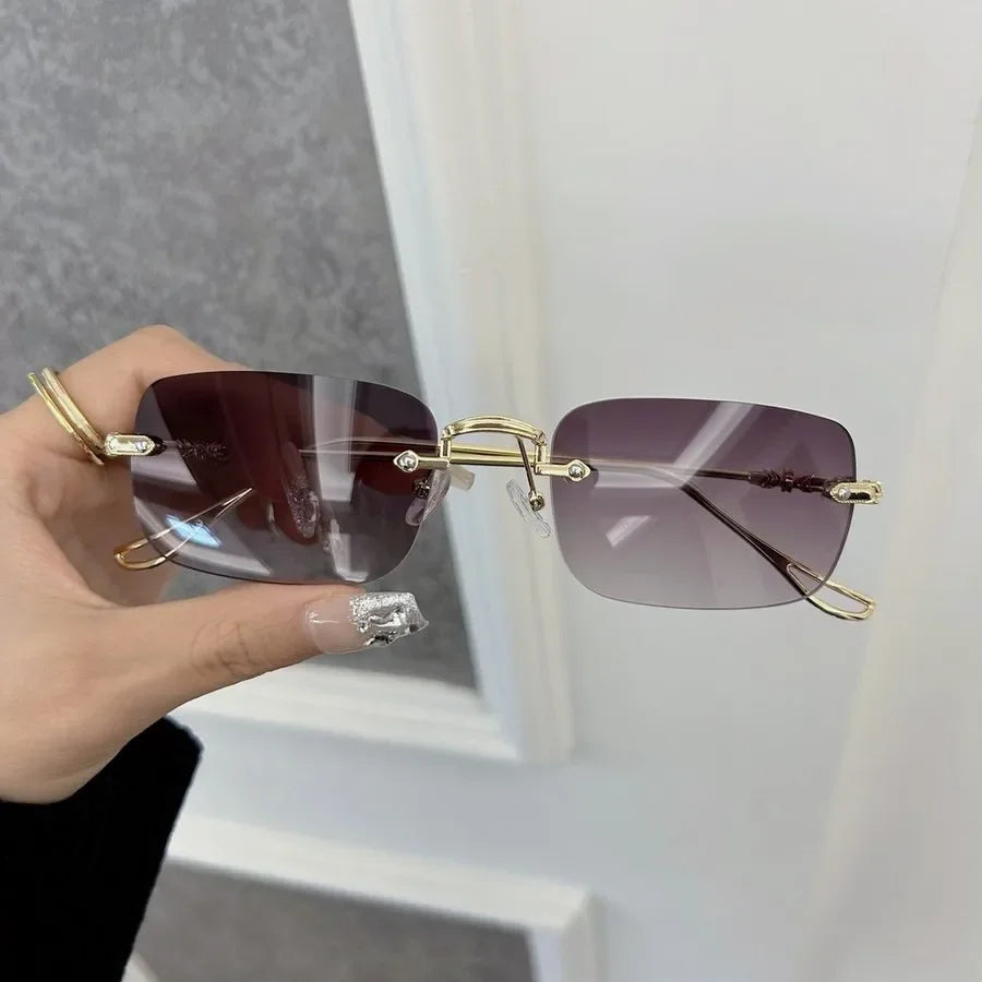 Retro Futuristic Rimless Sunglasses – Red & Blue