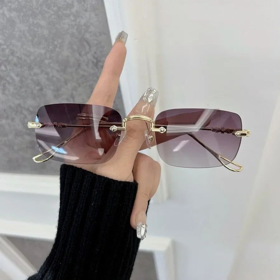 Retro Futuristic Rimless Sunglasses – Red & Blue