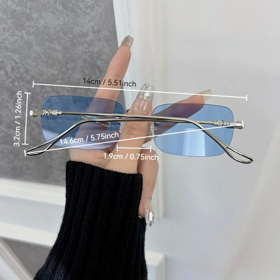 Retro Futuristic Rimless Sunglasses – Red & Blue